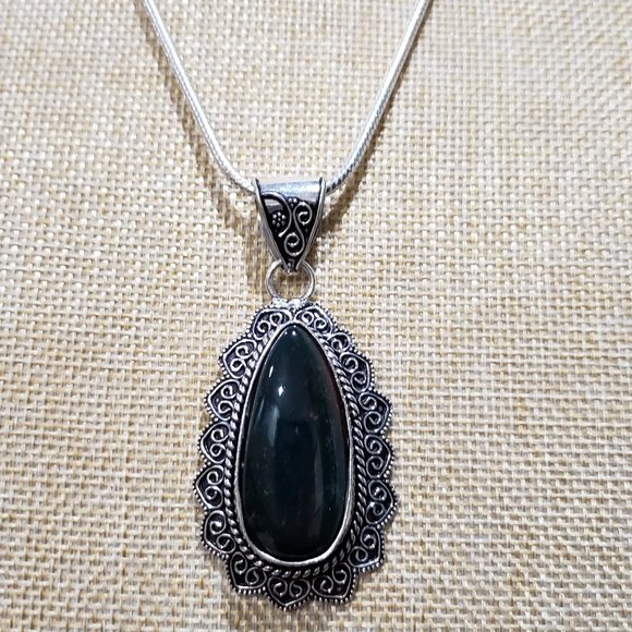 Hand Crafted Jewelry - Bloodstone gemstone, 925 silver necklace